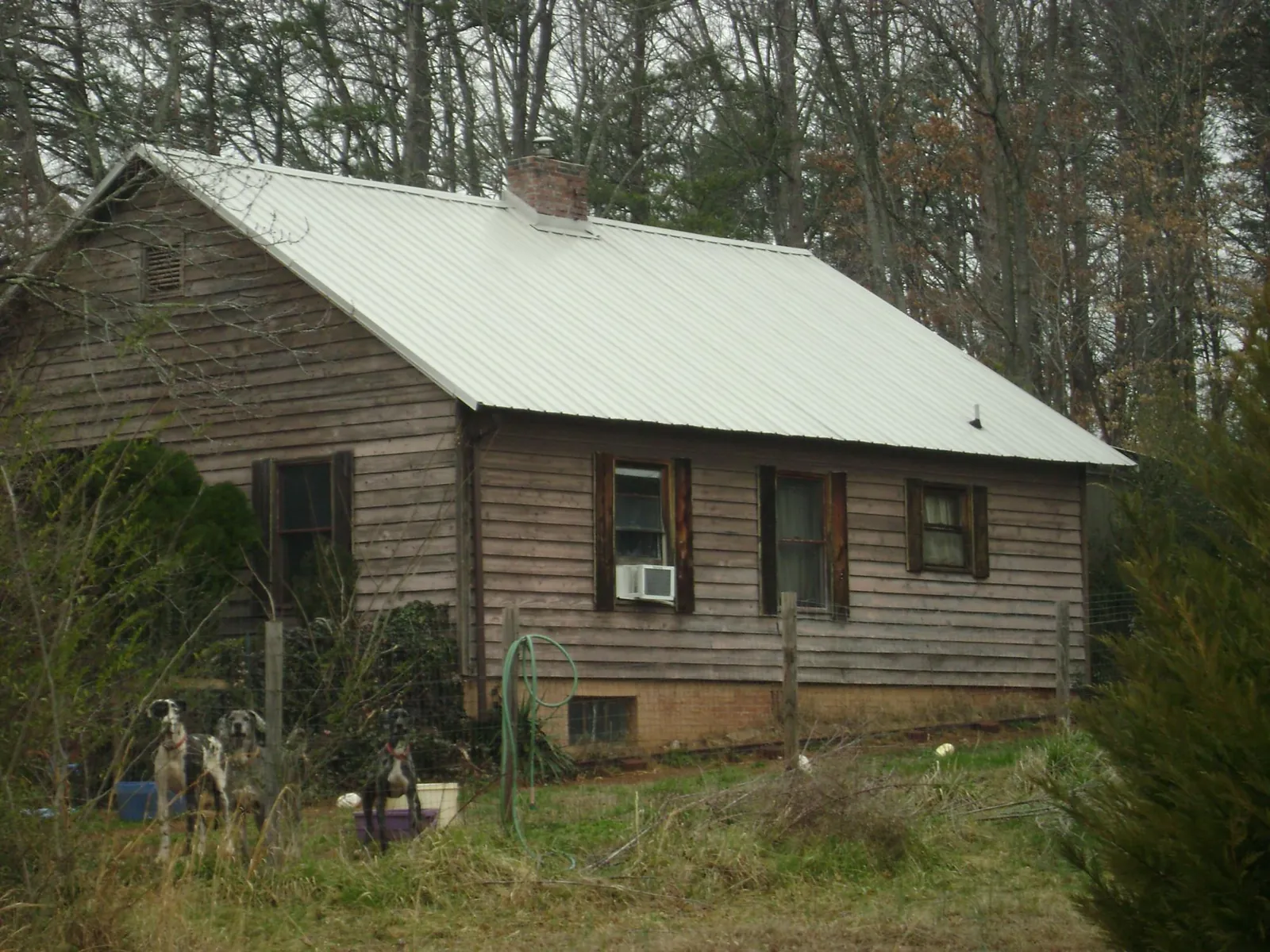 White metal roof on an old wood sided farmhouse, from a Metal Roof Installation job in Bassett